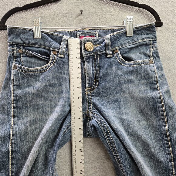 Wrangler Women Jeans 28 Blue Denim Logo Premium Patch Retro Mae Mid Rise Bootcut - Picture 3 of 13
